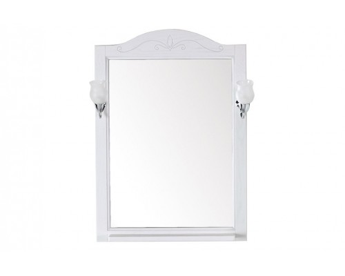 Зеркало ASB-Woodline Салерно 65 с полкой+светильники Белый патина серебро 9690