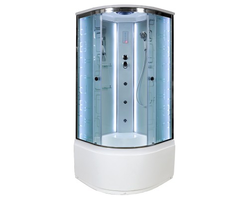 Душевая кабина AvaCan 110х110х220 см EM5011LED+GM профиль хром, стекло с узором