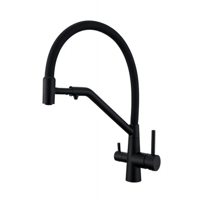 Смеситель Avrora Kitchen AV9009B для кухонной мойки с подключением к фильтру, черный/матовый