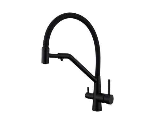 Смеситель Avrora Kitchen AV9009B для кухонной мойки с подключением к фильтру, черный/матовый