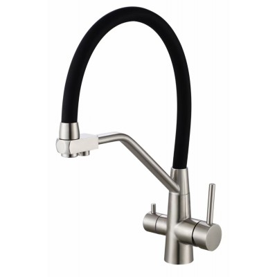 Смеситель Avrora Kitchen AV9006SB для кухонной мойки с подключением к фильтру, нержавеющая сталь
