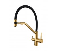 Смеситель Avrora Kitchen AV9009Gold для кухонной мойки с подключением к фильтру, золотой