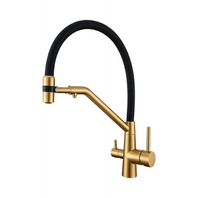 Смеситель Avrora Kitchen AV9009Gold для кухонной мойки с подключением к фильтру, золотой