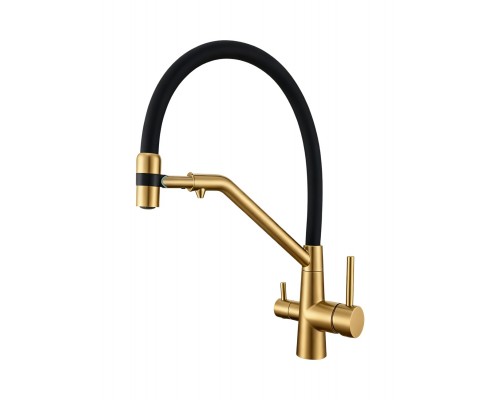 Смеситель Avrora Kitchen AV9009Gold для кухонной мойки с подключением к фильтру, золотой