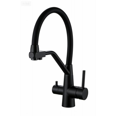 Смеситель Avrora Kitchen AV9006B для кухонной мойки с подключением к фильтру, черный/матовый