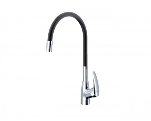 Смеситель Avrora Kitchen AV9007B для кухонной мойки с гибким изливом, хром/черный