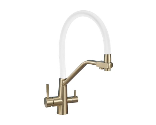 Смеситель Avrora Kitchen AV9006Gold для кухонной мойки с подключением к фильтру, золото