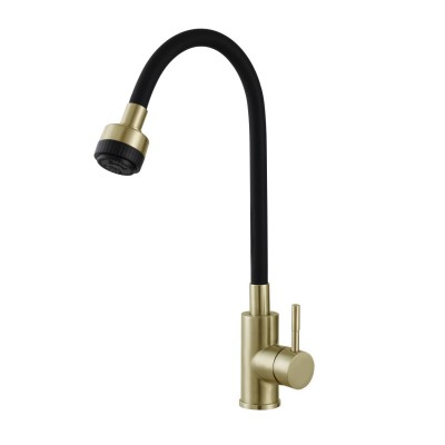 Смеситель Avrora Kitchen AV9001Gold для кухонной мойки с гибким изливом, золото