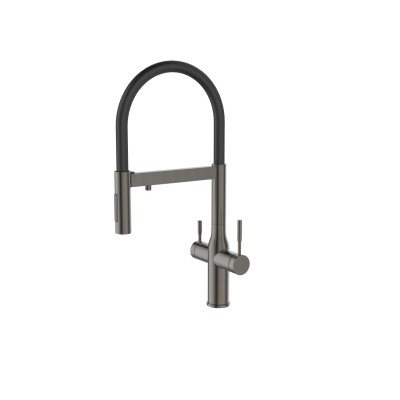 Смеситель Avrora Kitchen AV9011GM для кухонной мойки с подключением к фильтру, оружейная сталь