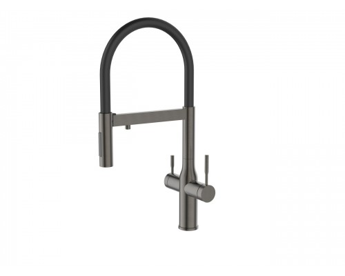 Смеситель Avrora Kitchen AV9011GM для кухонной мойки с подключением к фильтру, оружейная сталь