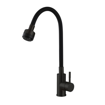 Смеситель Avrora Kitchen AV9001B для кухонной мойки с гибким изливом, черный/матовый
