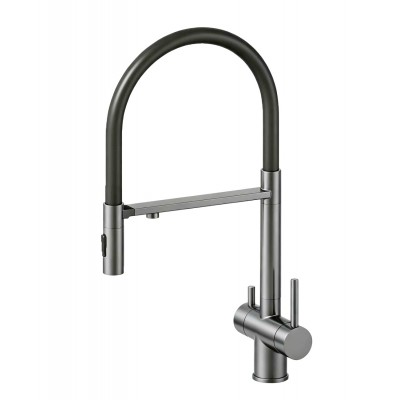 Смеситель Avrora Kitchen AV9017GM для кухонной мойки с подключением к фильтру, оружейная сталь