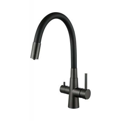 Смеситель Avrora Kitchen AV9008GM для кухонной мойки с подключением к фильтру, оружейная сталь