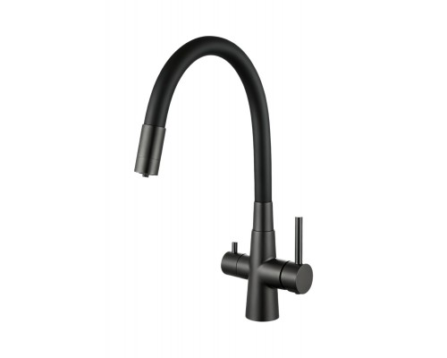 Смеситель Avrora Kitchen AV9008GM для кухонной мойки с подключением к фильтру, оружейная сталь