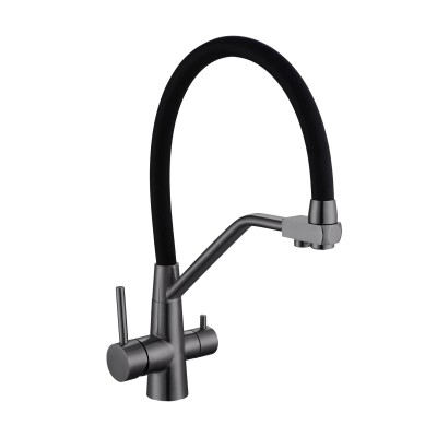 Смеситель Avrora Kitchen AV9006GM для кухонной мойки с подключением к фильтру, графит