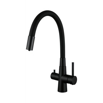 Смеситель Avrora Kitchen AV9008B для кухонной мойки с подключением к фильтру, черный/матовый