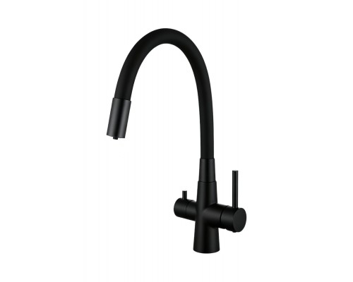 Смеситель Avrora Kitchen AV9008B для кухонной мойки с подключением к фильтру, черный/матовый