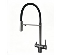 Смеситель Avrora Kitchen AV9016GM для кухонной мойки с подключением к фильтру, оружейная сталь
