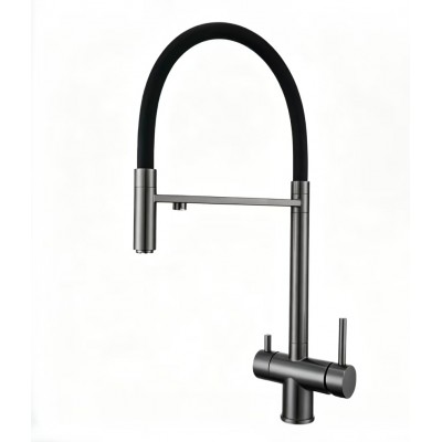 Смеситель Avrora Kitchen AV9016GM для кухонной мойки с подключением к фильтру, оружейная сталь