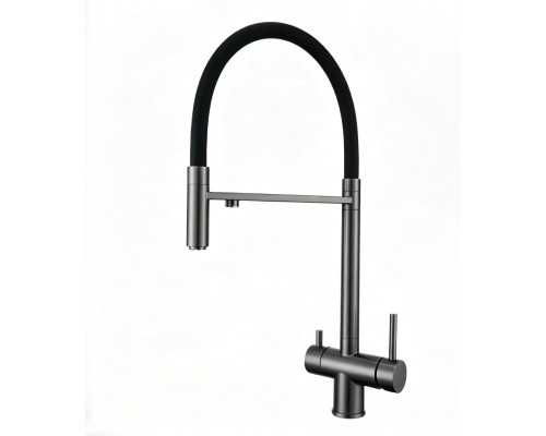 Смеситель Avrora Kitchen AV9016GM для кухонной мойки с подключением к фильтру, оружейная сталь