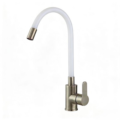 Смеситель Avrora Kitchen AV9002SW для кухонной мойки с гибким изливом, белый