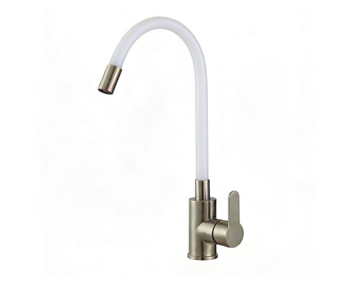 Смеситель Avrora Kitchen AV9002SW для кухонной мойки с гибким изливом, белый