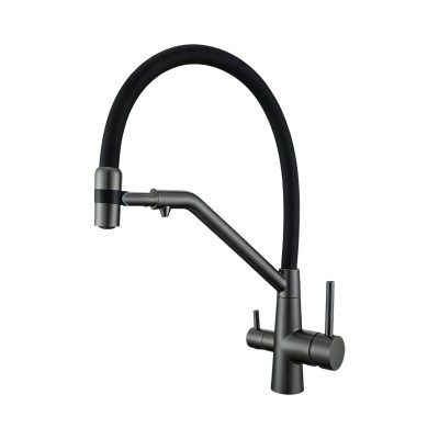 Смеситель Avrora Kitchen AV9009GM для кухонной мойки с подключением к фильтру, оружейная сталь