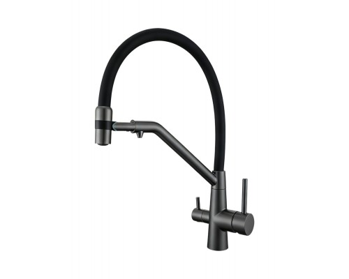 Смеситель Avrora Kitchen AV9009GM для кухонной мойки с подключением к фильтру, оружейная сталь
