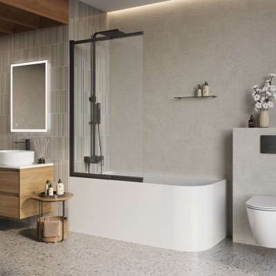 Шторка для ванны BelBagno Luce 80x145 LUCE-VF-11-80/145-C-NERO профиль черный/матовый, стекло прозрачное