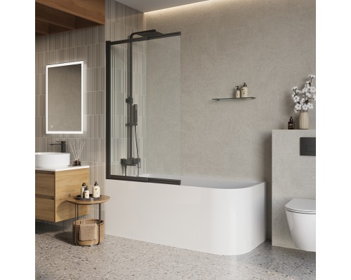 Шторка для ванны BelBagno Luce 100x145 LUCE-VF-11-100/145-C-NERO профиль черный/матовый, стекло прозрачное