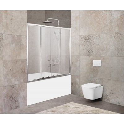 Шторка для ванны BelBagno Unique 150-180х140 UNIQUE-VF-2-150/180-140-P-Cr профиль хром, стекло рифлёное