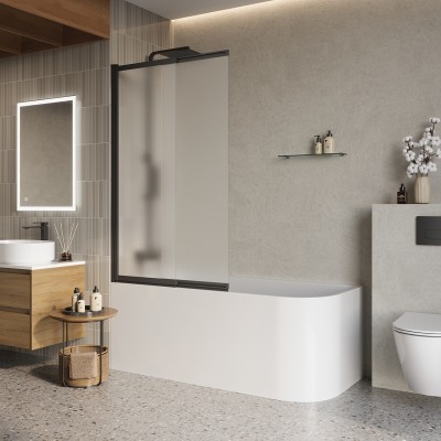 Шторка для ванны BelBagno Luce 90x145 LUCE-VF-11-90/145-P-NERO профиль черный/матовый, стекло рифленое