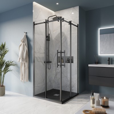 Душевой уголок BelBagno Marino 100x100x195 MARINO-A-2-100-C-NERO профиль черный/матовый, стекло прозрачное