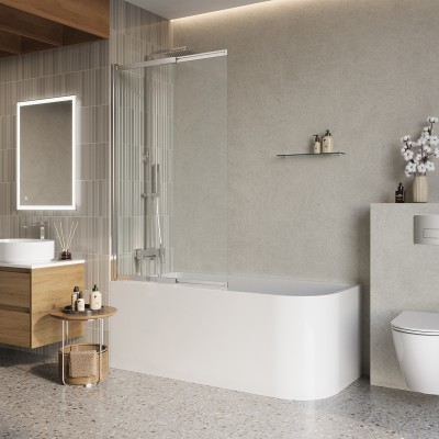 Шторка для ванны BelBagno Luce 100x145 LUCE-VF-11-100/145-C-Cr профиль хром, стекло прозрачное