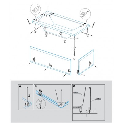 Универсальный установочный комплект для 3-й панели прямоугольной акриловой ванны CZR-SCR-FIX-3-KIT
