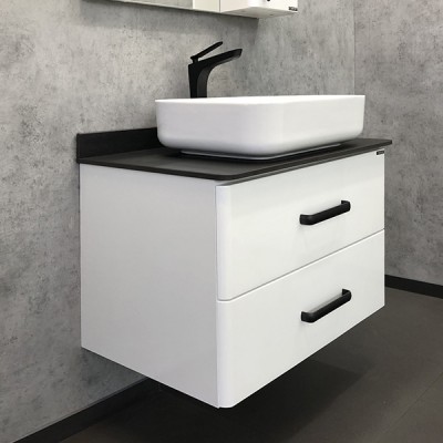 Тумба Comforty Амстердам 75 Белый/глянцевый с черной матовой столешницей с раковиной Comforty T-Y9378 00-00004668CF