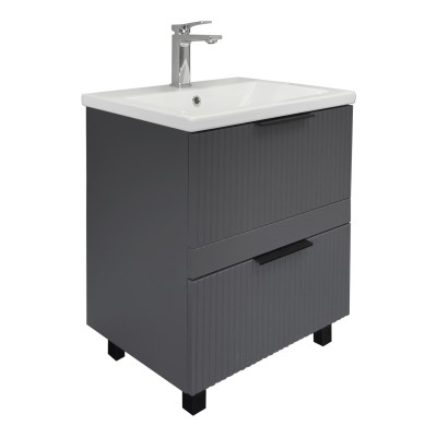 Тумба Comforty Лима 60Н2 Антрацит с раковиной Como 60 напольная 00-00019209CF