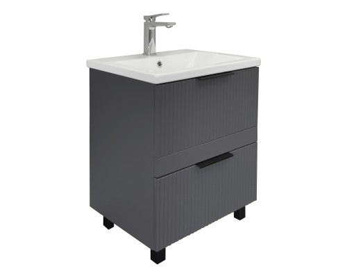 Тумба Comforty Лима 60Н2 Антрацит с раковиной Como 60 напольная 00-00019209CF