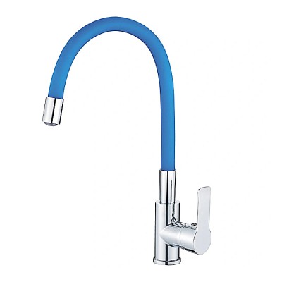 Смеситель Haiba HB70112-4 для кухонной мойки с гибким изливом, хром/синий