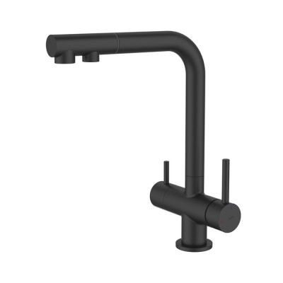 Смеситель IDDIS Umbra UMBBLPFi05 для кухонной мойки с подключением к фильтру и выдвижным изливом, черный/матовый
