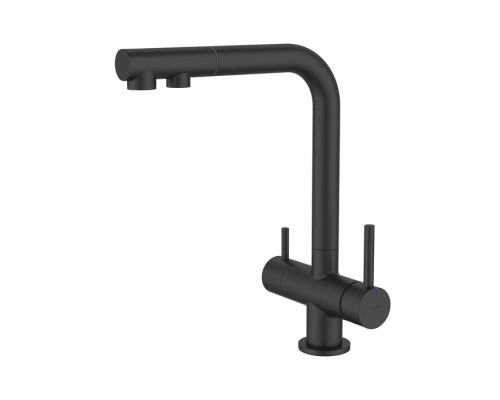 Смеситель IDDIS Umbra UMBBLPFi05 для кухонной мойки с подключением к фильтру и выдвижным изливом, черный/матовый