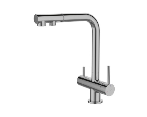 Смеситель IDDIS Umbra UMBSBPFi05 для кухонной мойки с подключением к фильтру и выдвижным изливом, хром/глянцевый