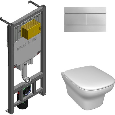 Комплект 4 в 1 Jacob Delafon (Унитаз Vox EDM102-00 безободковый, крышка с микролифтом E20142-00 + Инсталляция Jacob Delafon E29025-NF кнопка хром)