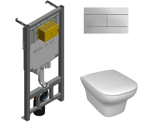 Комплект 4 в 1 Jacob Delafon (Унитаз Vox EDM102-00 безободковый, крышка с микролифтом E20142-00 + Инсталляция Jacob Delafon E29025-NF кнопка хром)