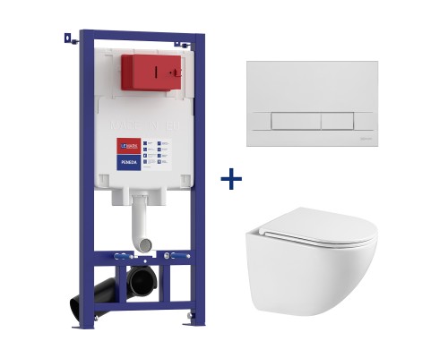 Комплект 3 в 1 (Унитаз подвесной Lemark Glazer безободковый, с микролифтом, смыв TORNADO + Инсталляция Lemark Peneda с кнопкой BIT хром/глянцевый)