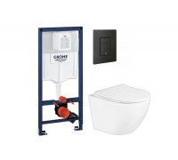 Комплект 3 в 1 (Унитаз подвесной BelBagno Uno BB3105CHR/SC безободковый, с микролифтом + Инсталляция Grohe Rapid SL 38811KF0 черная кнопка)