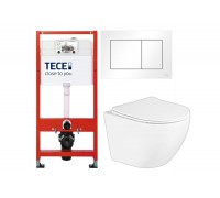 Комплект 3 в 1 (Унитаз подвесной BelBagno Uno BB3105CHR/SC безободковый, с микролифтом + Инсталляция TECEbase + Кнопка TECEnow белая 9400413)