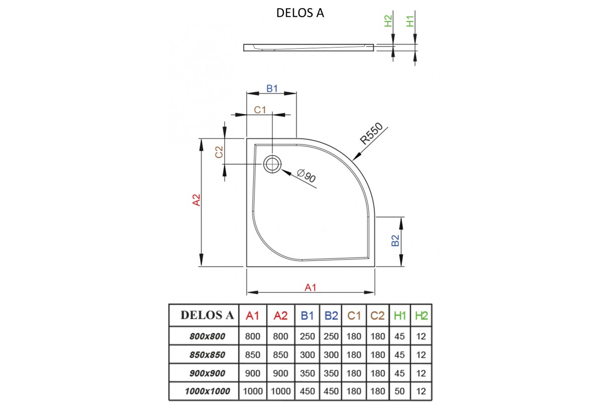 Купить Душевой акриловый поддон Radaway Delos A SDA0909-01 900x900x45 ...