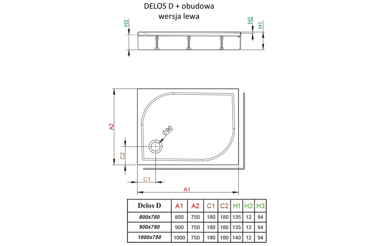Купить Душевой акриловый поддон Radaway Delos D 4D17515-03L ...