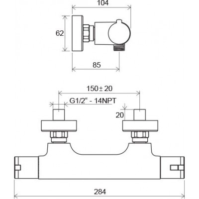 Смеситель RAVAK TE 032.00/150 термостатический, для душа